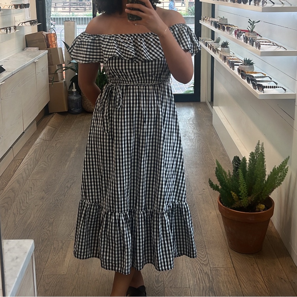 Checkered Off the shoulder Midi Dress
